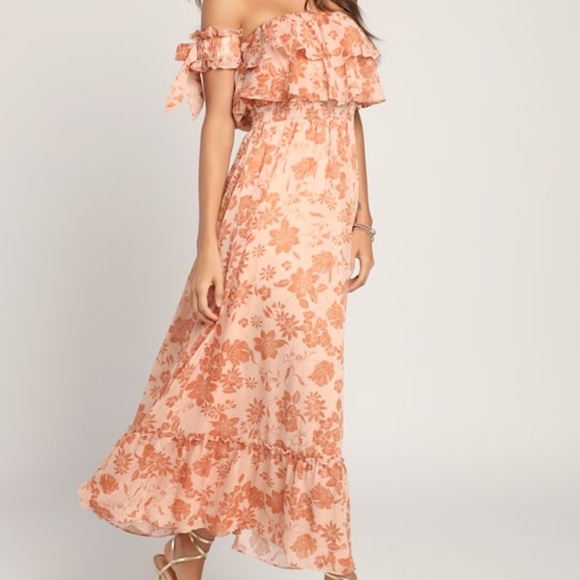 Lulus Dresses & Skirts - Lulus Love And Blooms Blush Floral Print Off-the-shoulder Dress Pink - Size M